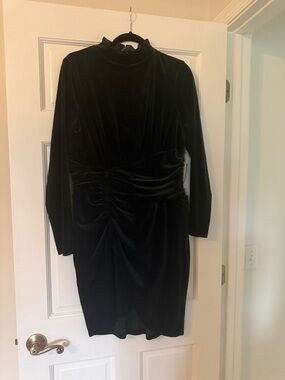 NWT emerald green  Velvet Long-Sleeve Ruched Waist Dress